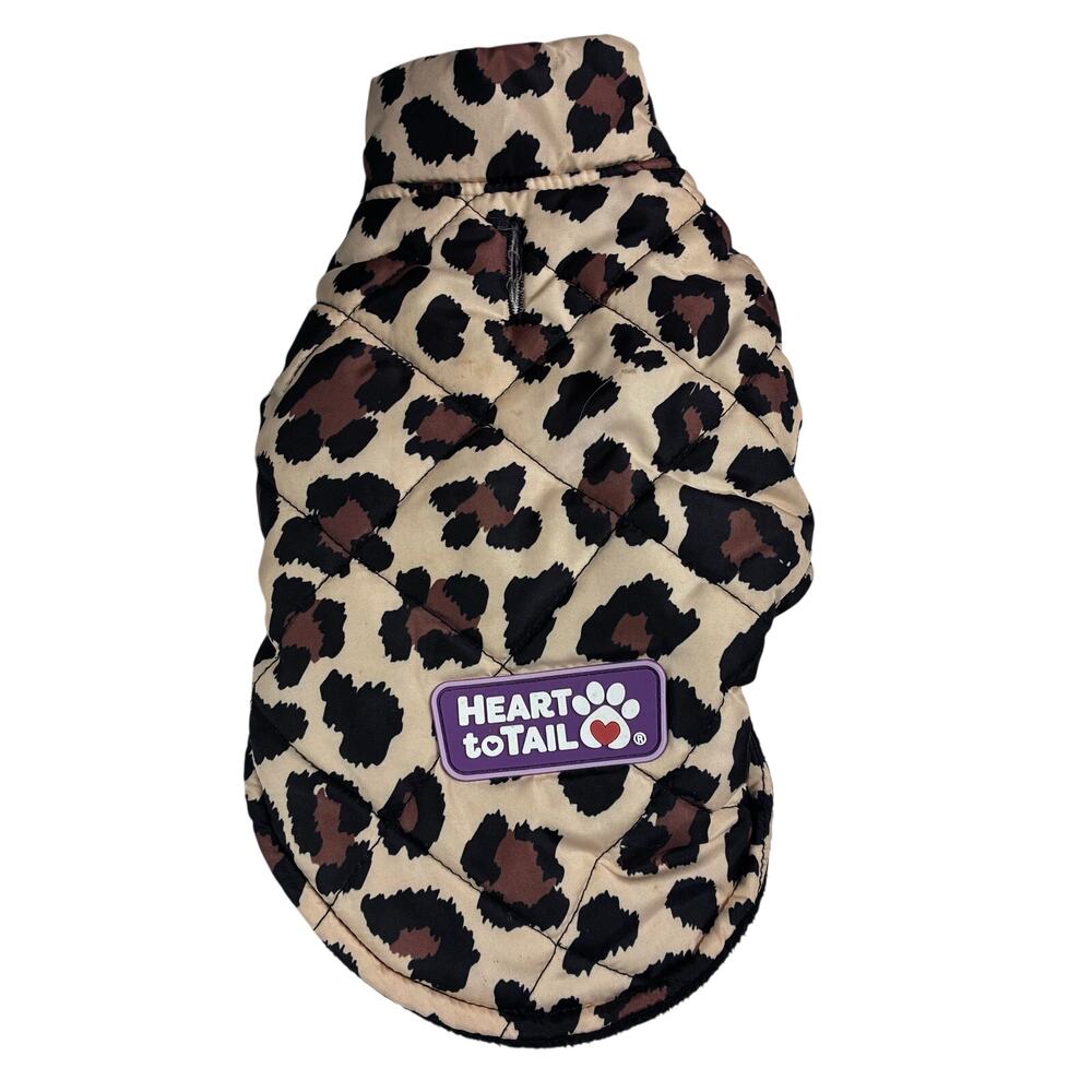 Heart To Tail Leopard Print Quilted Dog Jacket Fleece Lining Size XS